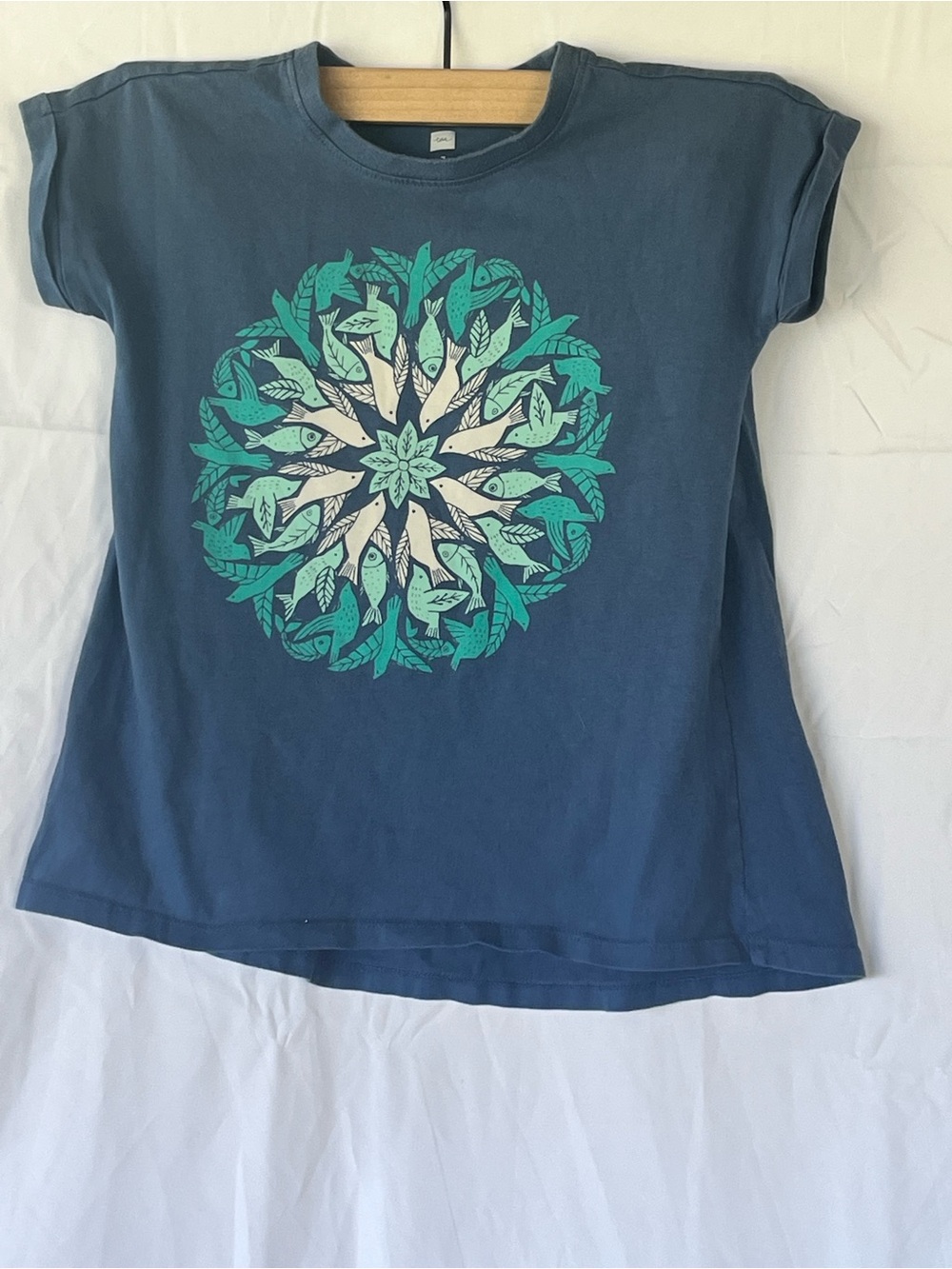 Tea Collection Blue Tee with Teal and Cream Mandala